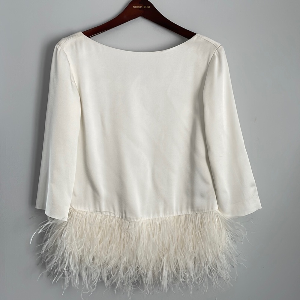 VINCE White Feather Bottom Boatneck 3/4 Sleeve Top size XXS